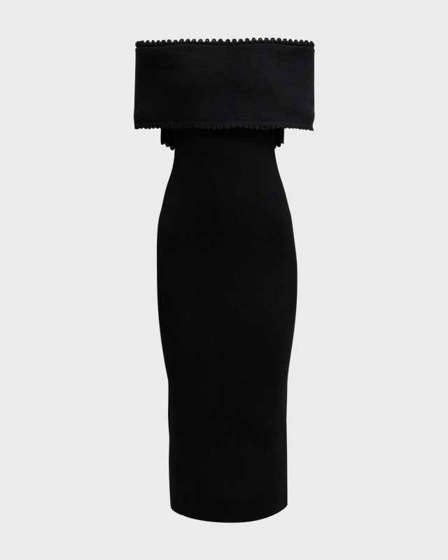 Off-Shoulder Midi Dress with Scalloped Trim