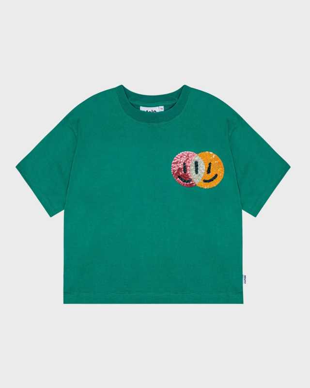 Girl's Reinette Sequin Happy Face T-Shirt, Size 8-12