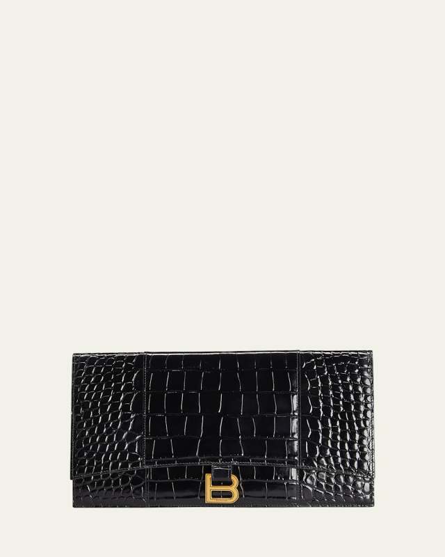 Hourglass Croco Flat Pouch Bag