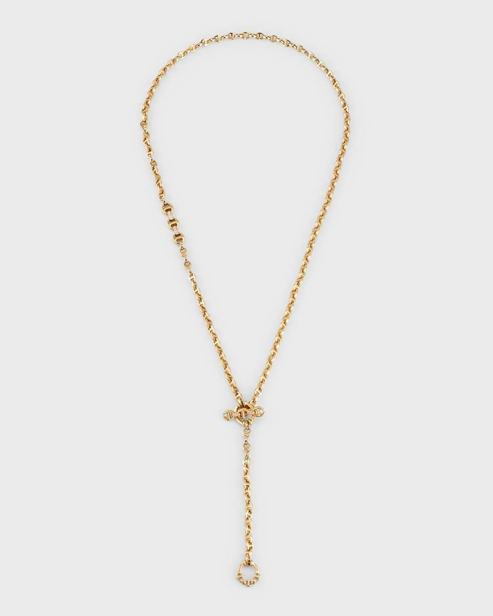 18K Yellow Gold Diamond Open-Link Chain Necklace