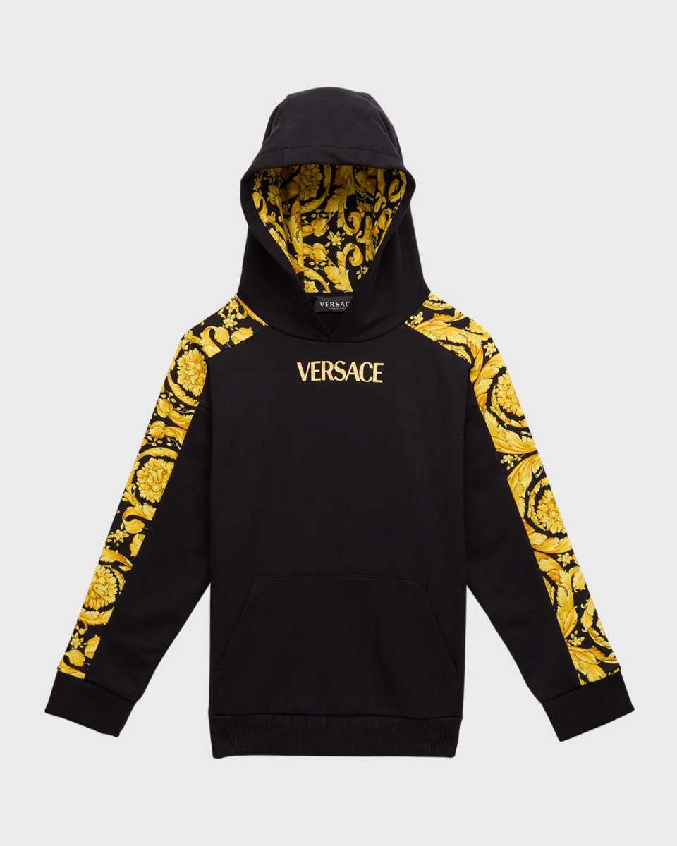 Boy's Barocco-Trim Logo-Print Hoodie, Size 4-6