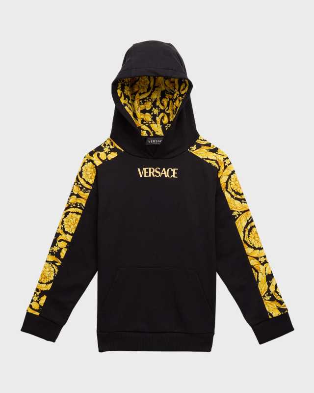 Boy's Barocco-Trim Logo-Print Hoodie, Size 4-6