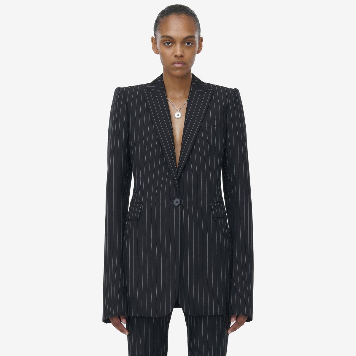 ALEXANDER MCQUEEN - Pinstripe Stacked Shoulder Jacket - Item 807529QJAEM1233