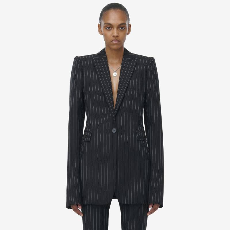 ALEXANDER MCQUEEN - Pinstripe Stacked Shoulder Jacket - Item 807529QJAEM1233