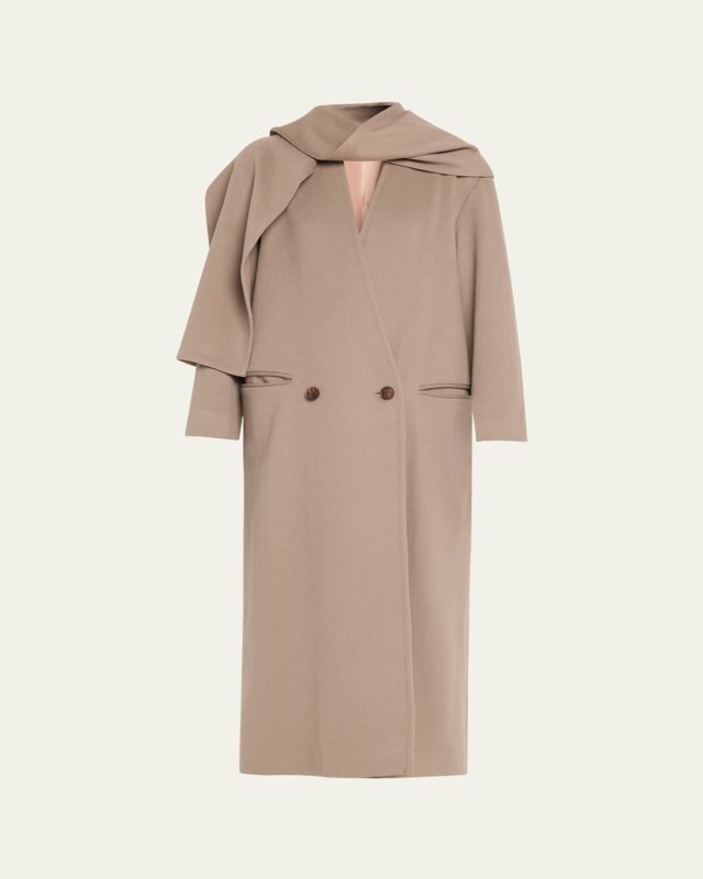Vince Wool Maxi Coat with Detachable Scarf