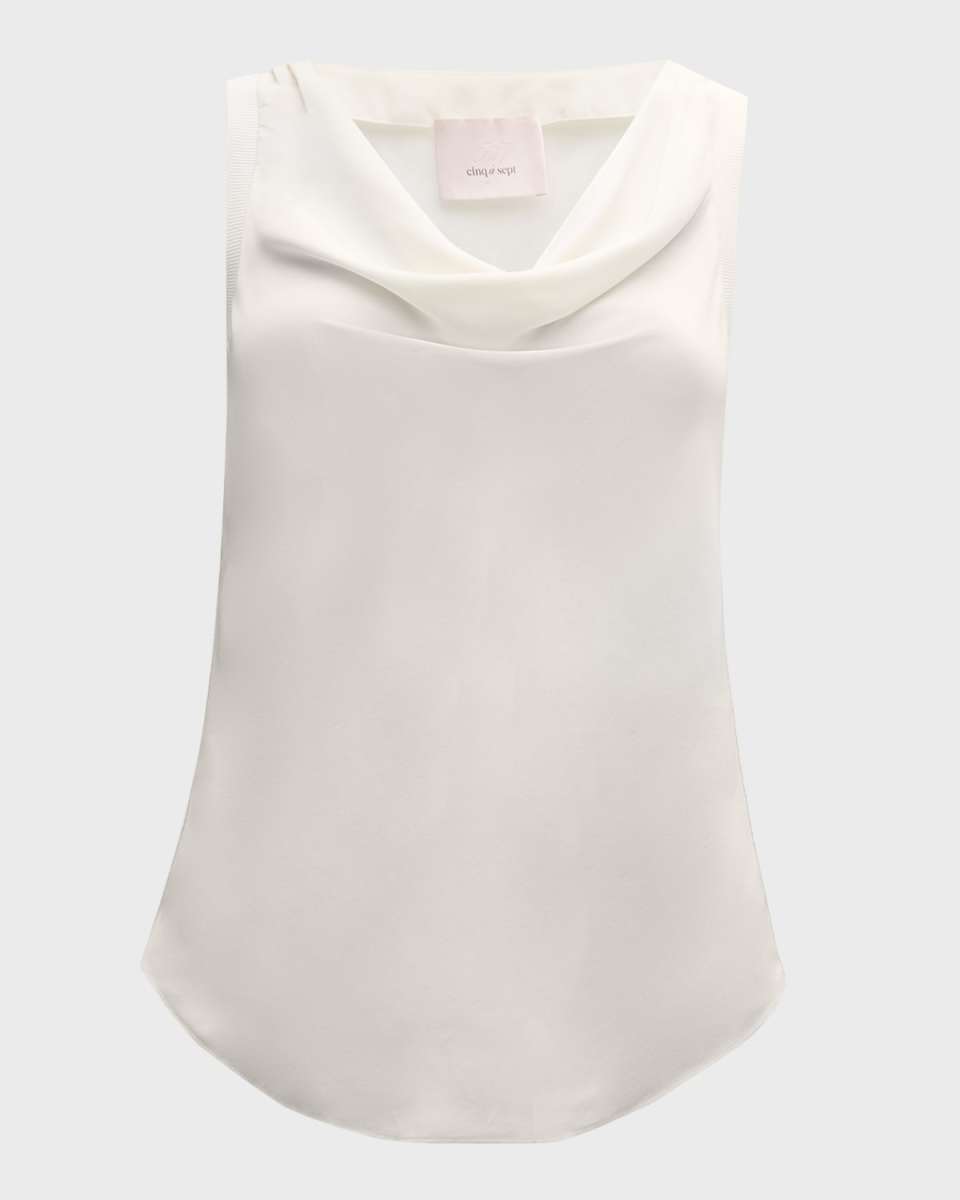 Olsen Sleeveless Silk Charmeuse Cowl-Neck Top