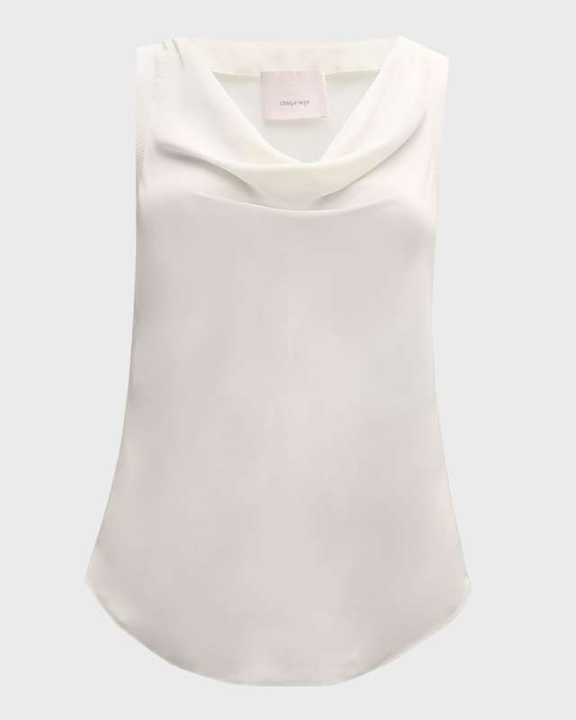 Olsen Sleeveless Silk Charmeuse Cowl-Neck Top