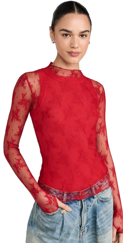 Free People Lady Lux Layering Top Red Racer
