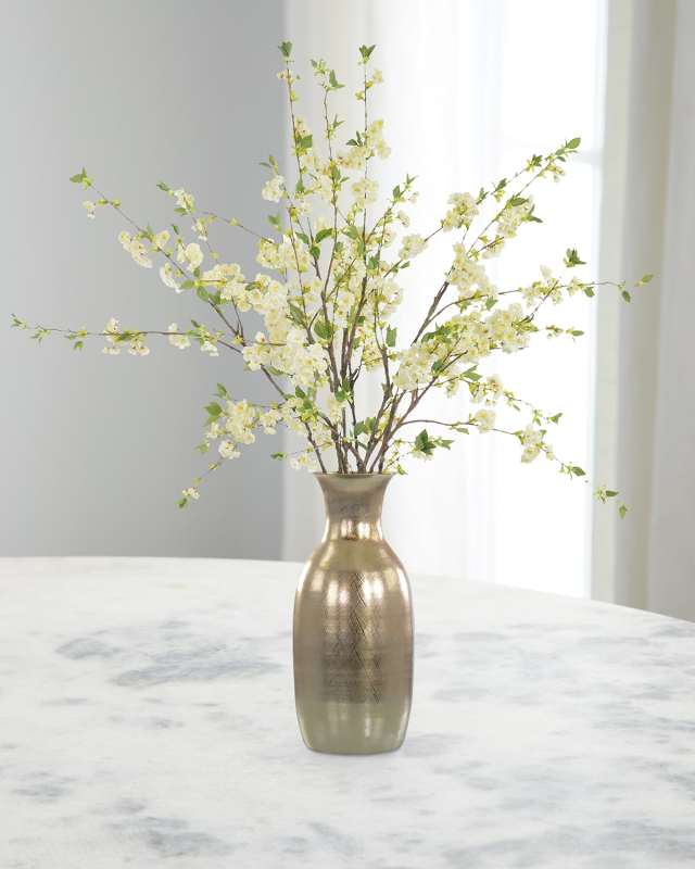Golden Cherries in Metal Vase