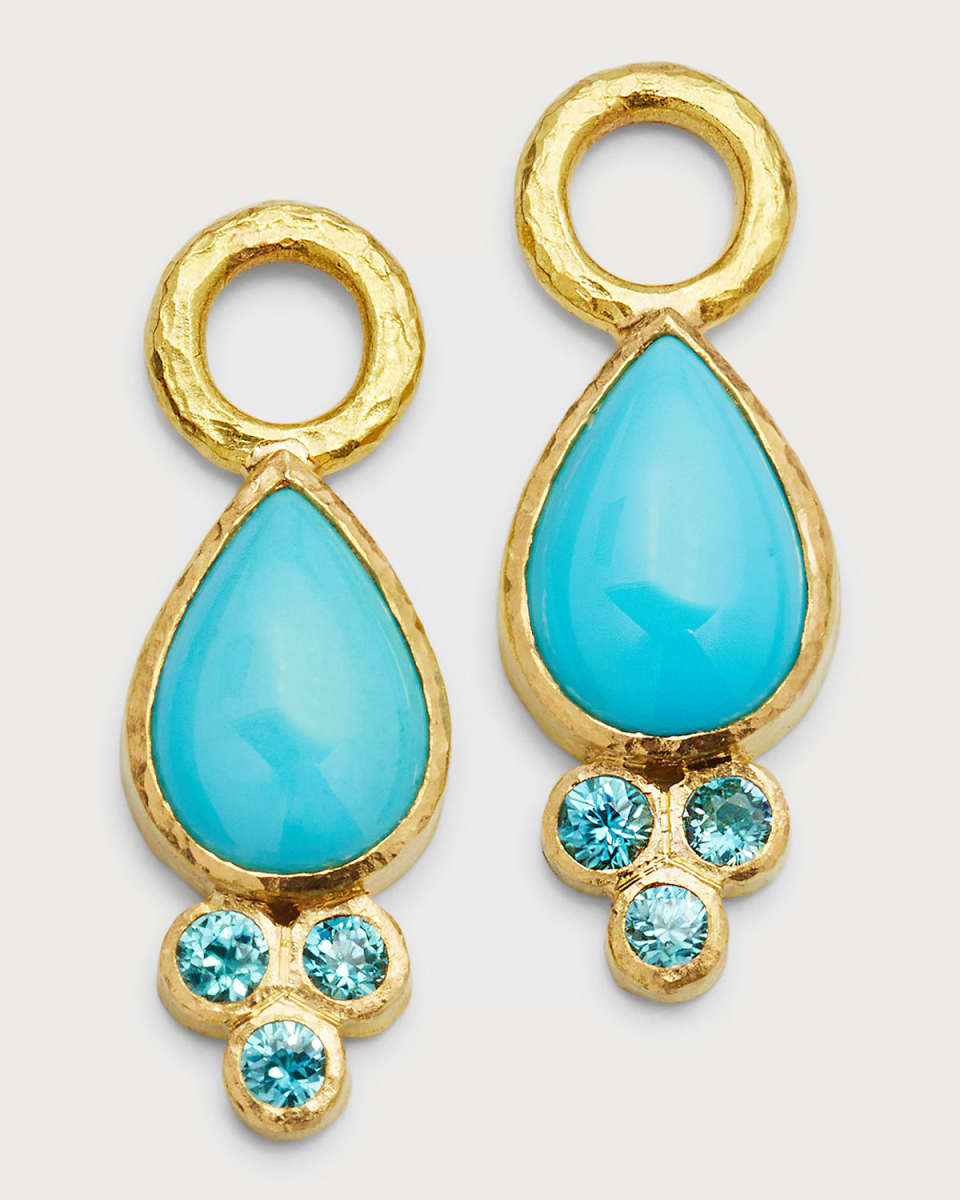 19K Pear-Shaped Turquoise Earring Pendants, 17x8mm