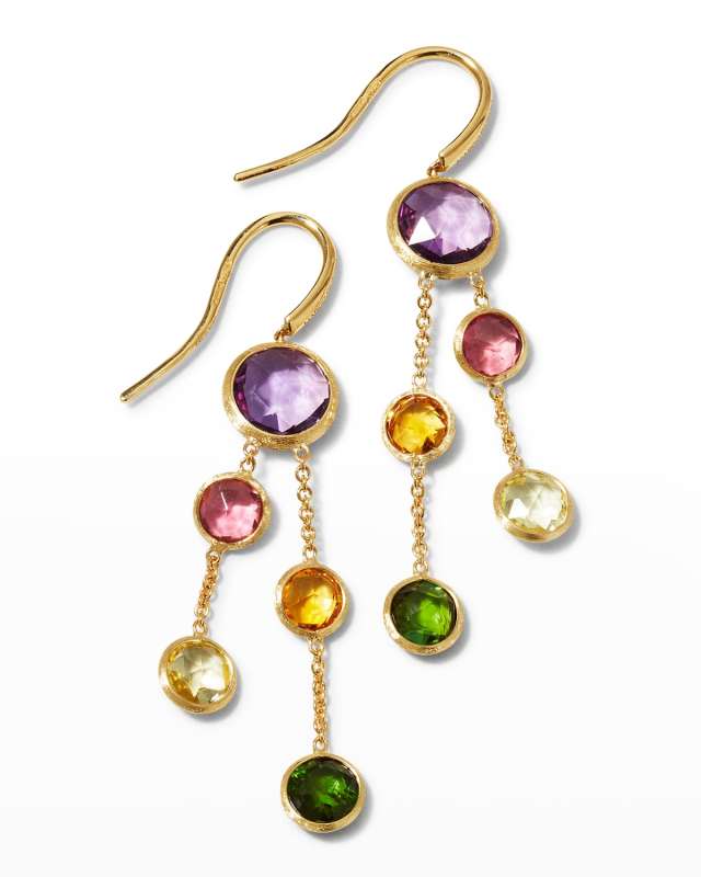 18K Yellow Gold Jaipur Blue Topaz Dangle Earrings