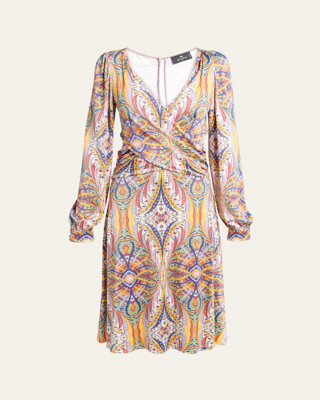 Kaleidoscope Long-Sleeve Draped Jersey Midi Dress