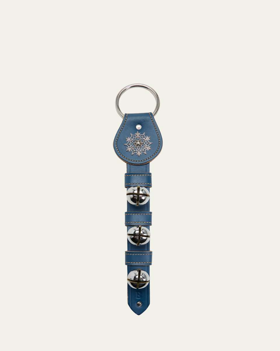 3 Solid Chrome Brass Bells Leather Strap with Snowflake Charm