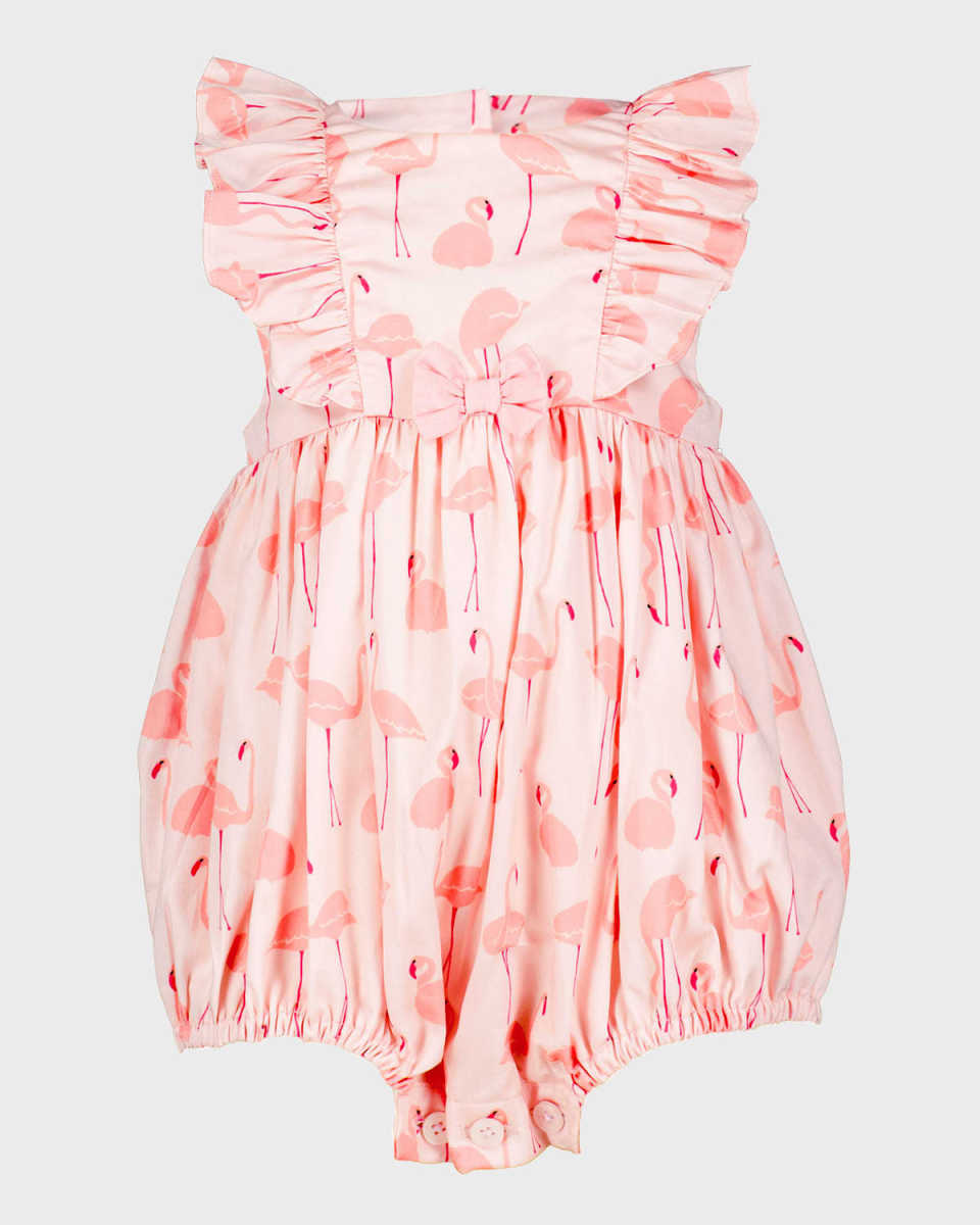 Girl's Flamingo Frill Bubble Romper, Size 3M-