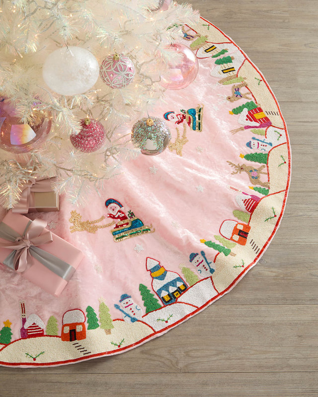 Beaded Christmas Scenes Tree Skirt