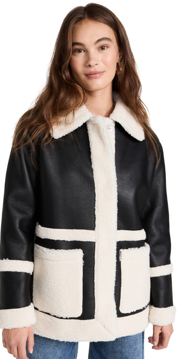 Avec Les Filles Faux Shearling Jacket Black/Cream