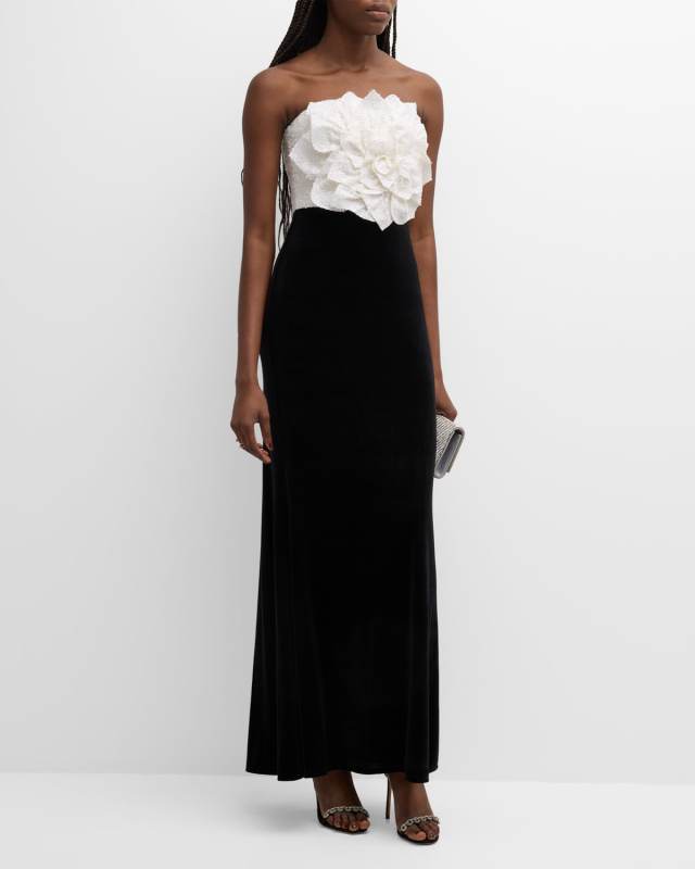 Strapless Sequin Rosette Gown