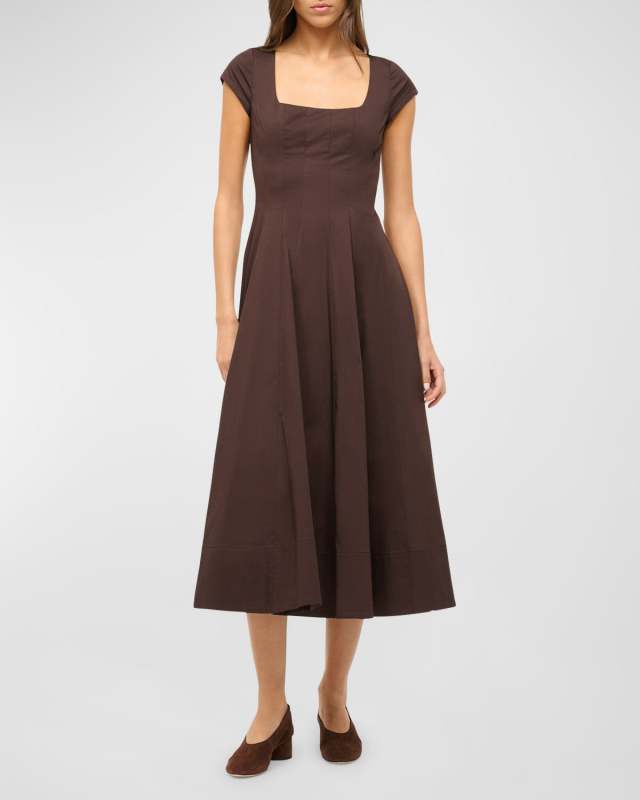 Wells Short-Sleeve Poplin Midi Dress