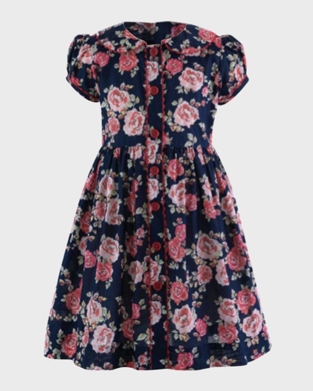 Girl's Rose-Print Button-Front Dress, Size 2-