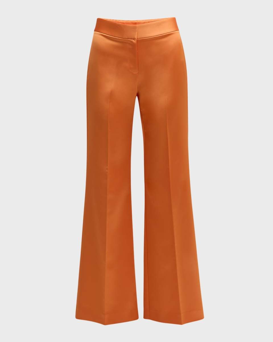 Two-Tone Flare-Leg Satin Back Crepe Pants