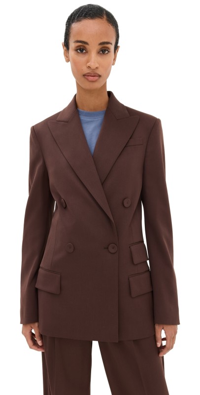 Another Tomorrow Relaxed Double Breasted Jacket Chocolate