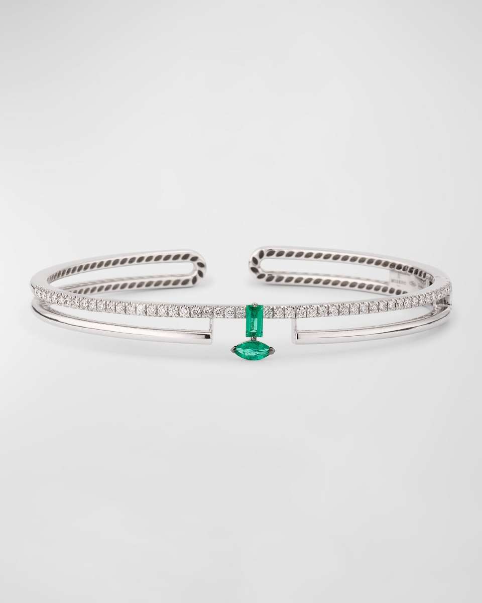 Procida 18K White Gold Diamond and Emerald Bracelet