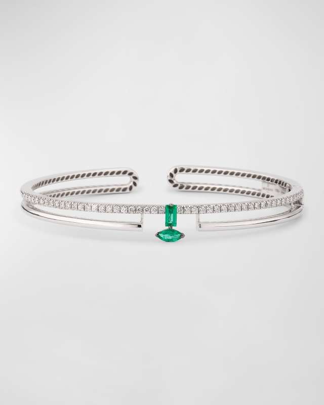 Procida 18K White Gold Diamond and Emerald Bracelet