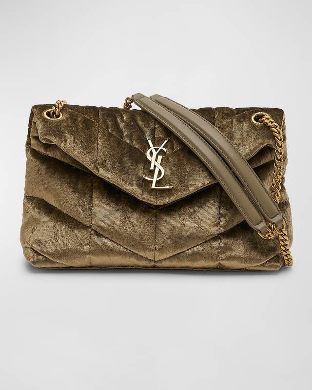 Lou Puffer Small YSL Shoulder Bag in Quilted Velvet