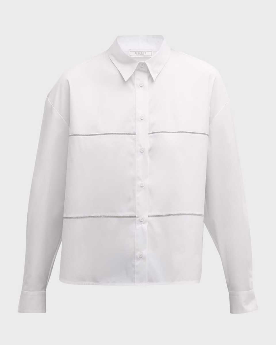 Chain-Trim Stretch Cotton Shirt