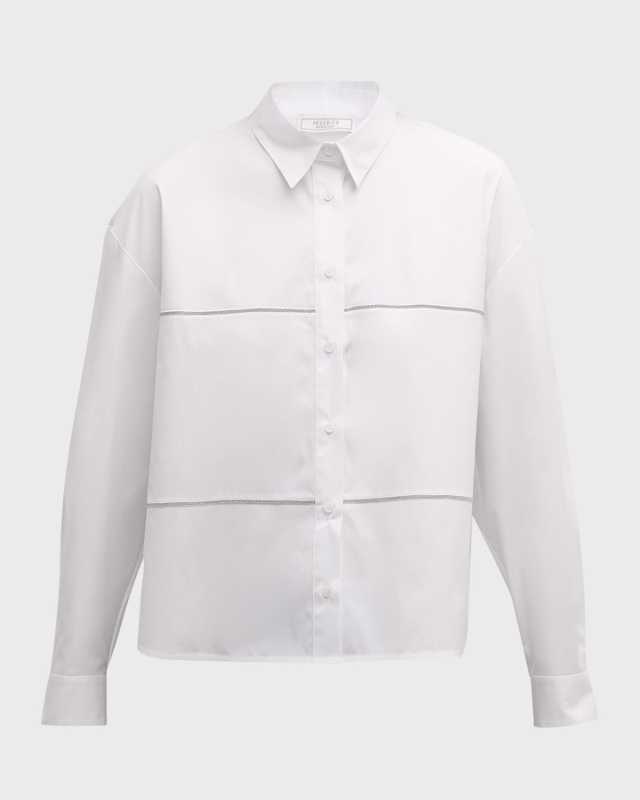 Chain-Trim Stretch Cotton Shirt