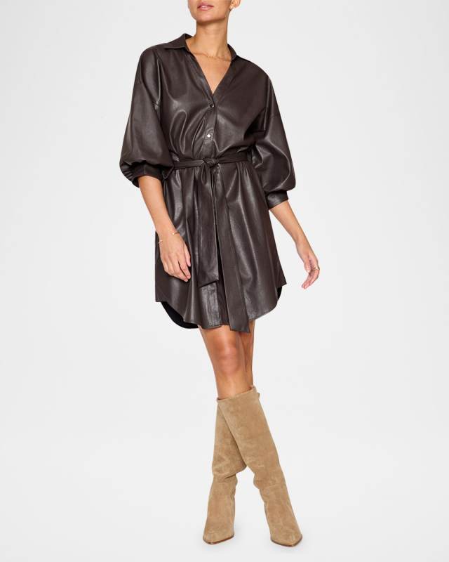 Kate Belted Vegan Leather Mini Shirtdress