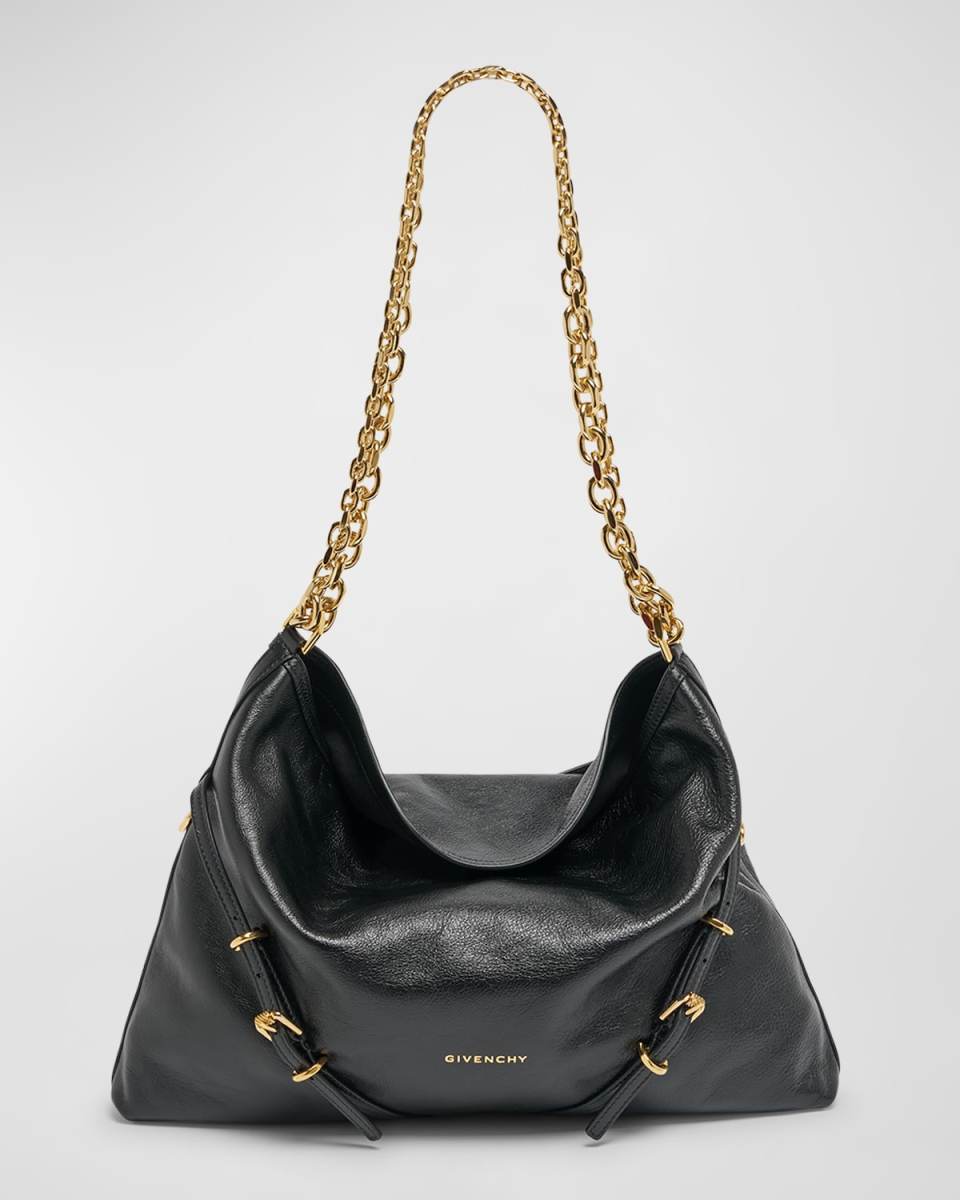 Medium Shoulder Bag with Chain in Tumbled Leather
