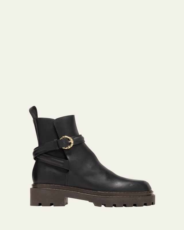 Lennon Leather Buckle Lug-Sole Boots