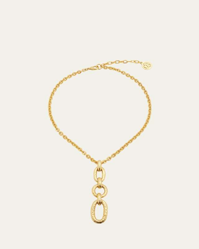 24K Chain Necklace with Hammered Link Pendant
