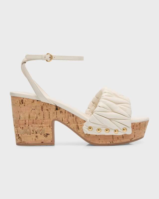 Quilted Leather Ankle-Strap Platform Sandals