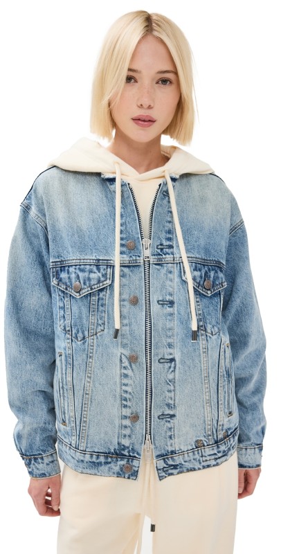 R13 Collarless Zip-Up Trucker Jacket Caxton Blue