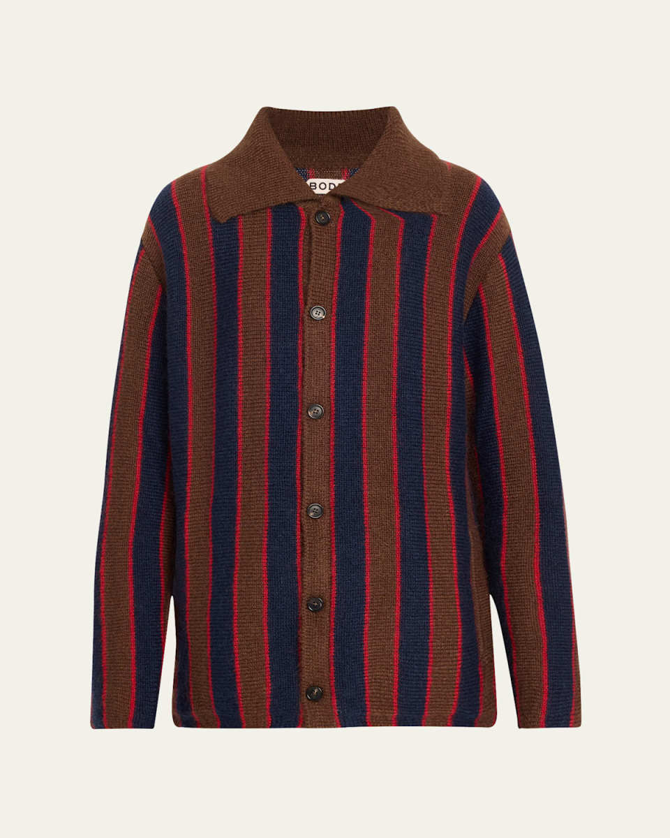 Mohair Stripe Collared Cardigan