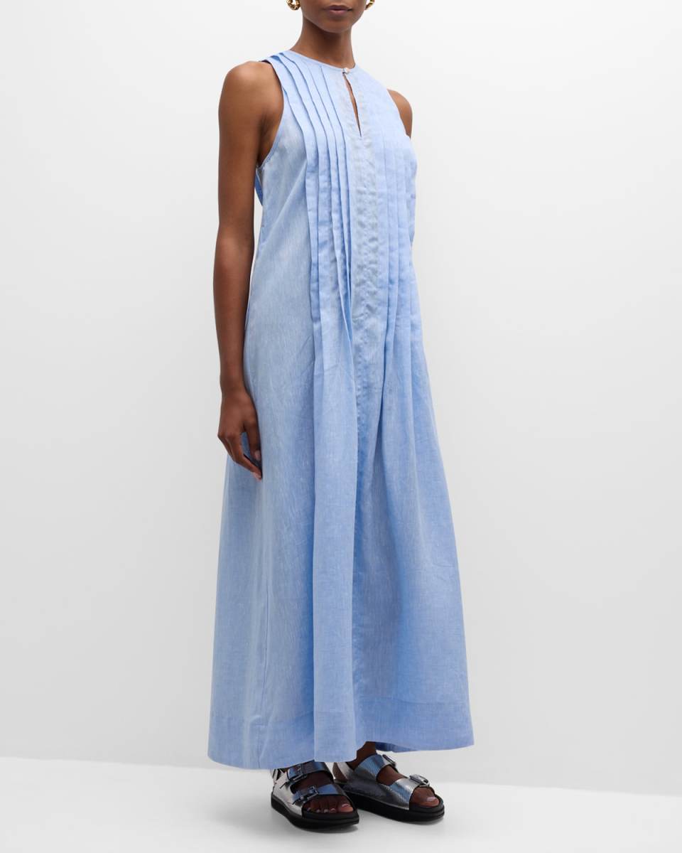 Nikko Pleated Linen Sleeveless Maxi Dress