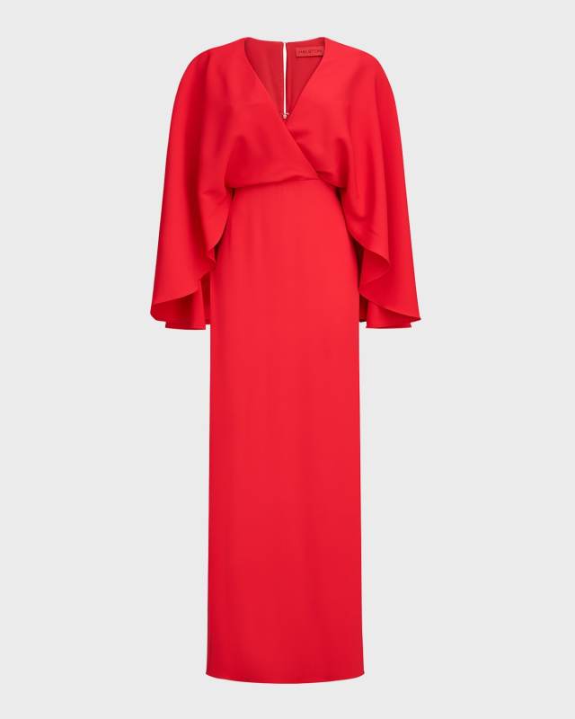 Olaya Side-Slit Crepe Cape Gown