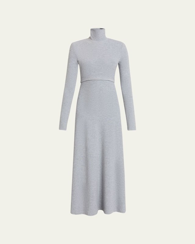 Jayne Brushed Rib-Knit Turtleneck Maxi Dress