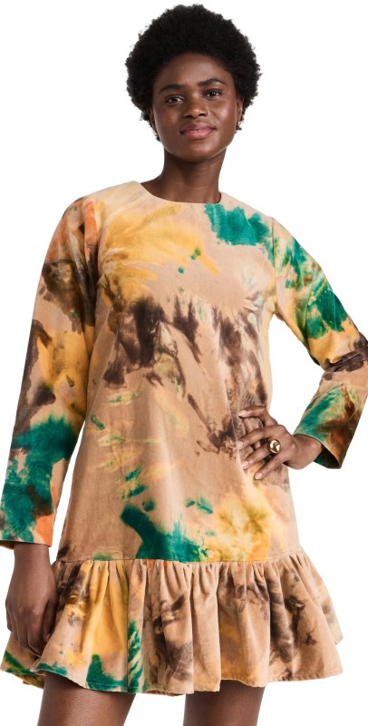 Busayo Fumi Tie-Dye Velvet Dress Beige-Multi