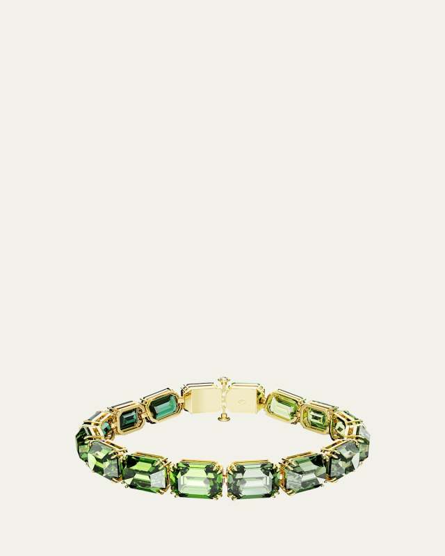 Millenia Gold-Tone Octagon-Cut Green Crystal Tennis Bracelet