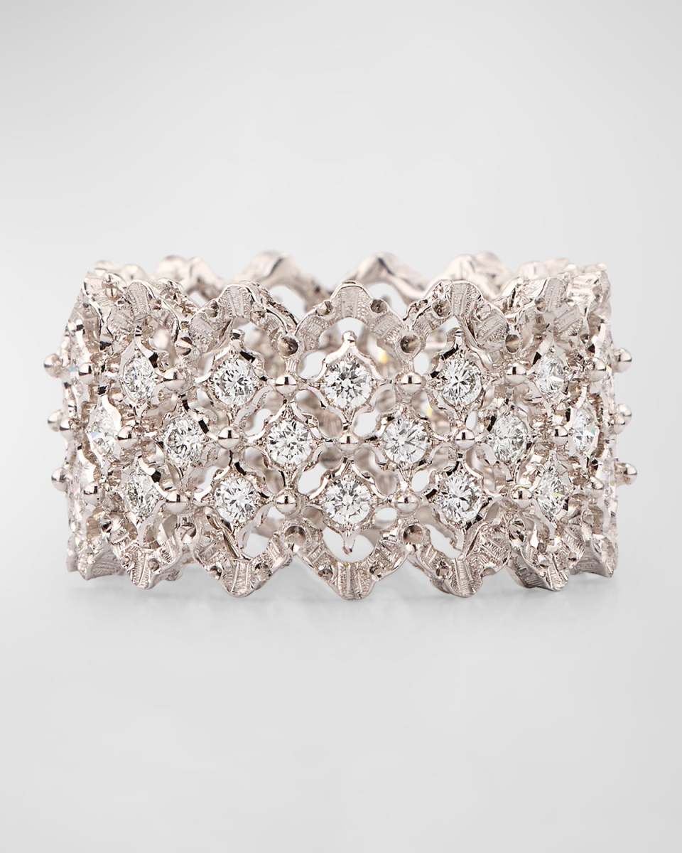 Rombi 18K White Gold Diamond Wide Band Ring, Size 56