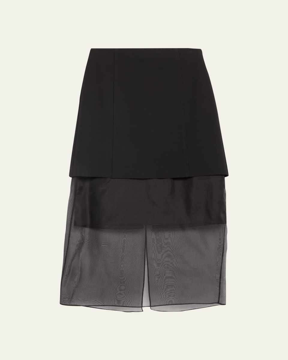 Organza Underlay Jersey Midi Skirt