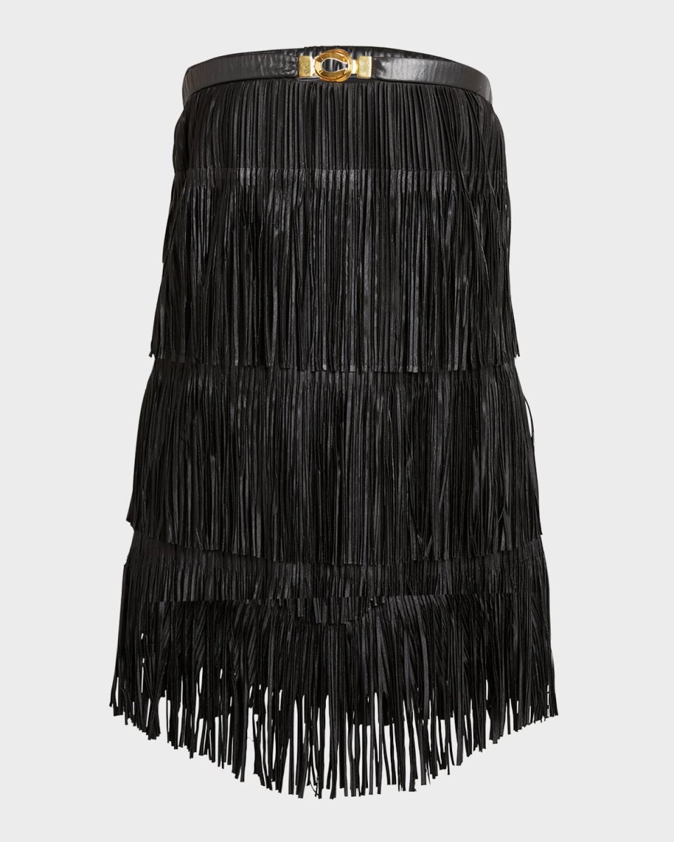 Tiered Pleated Leather Fringe Strapless Mini Cocktail Dress