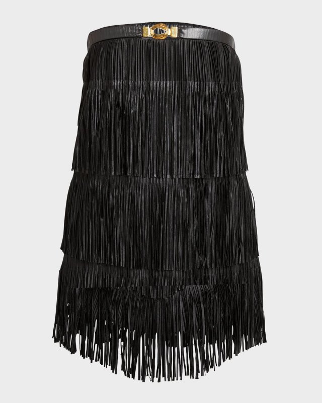 Tiered Pleated Leather Fringe Strapless Mini Cocktail Dress
