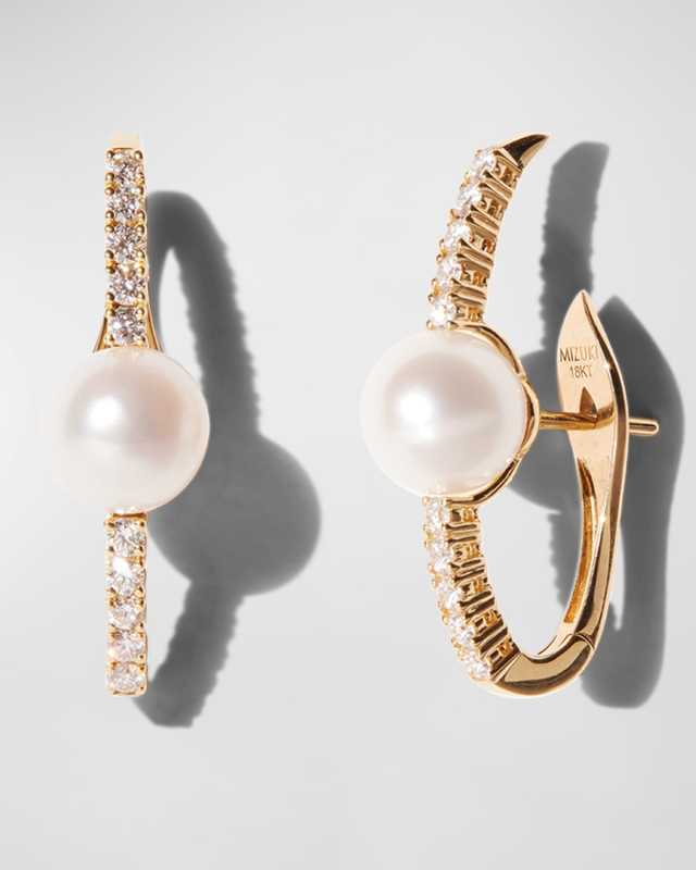18K Yellow Gold Akoya Pearl & Diamond Earrings