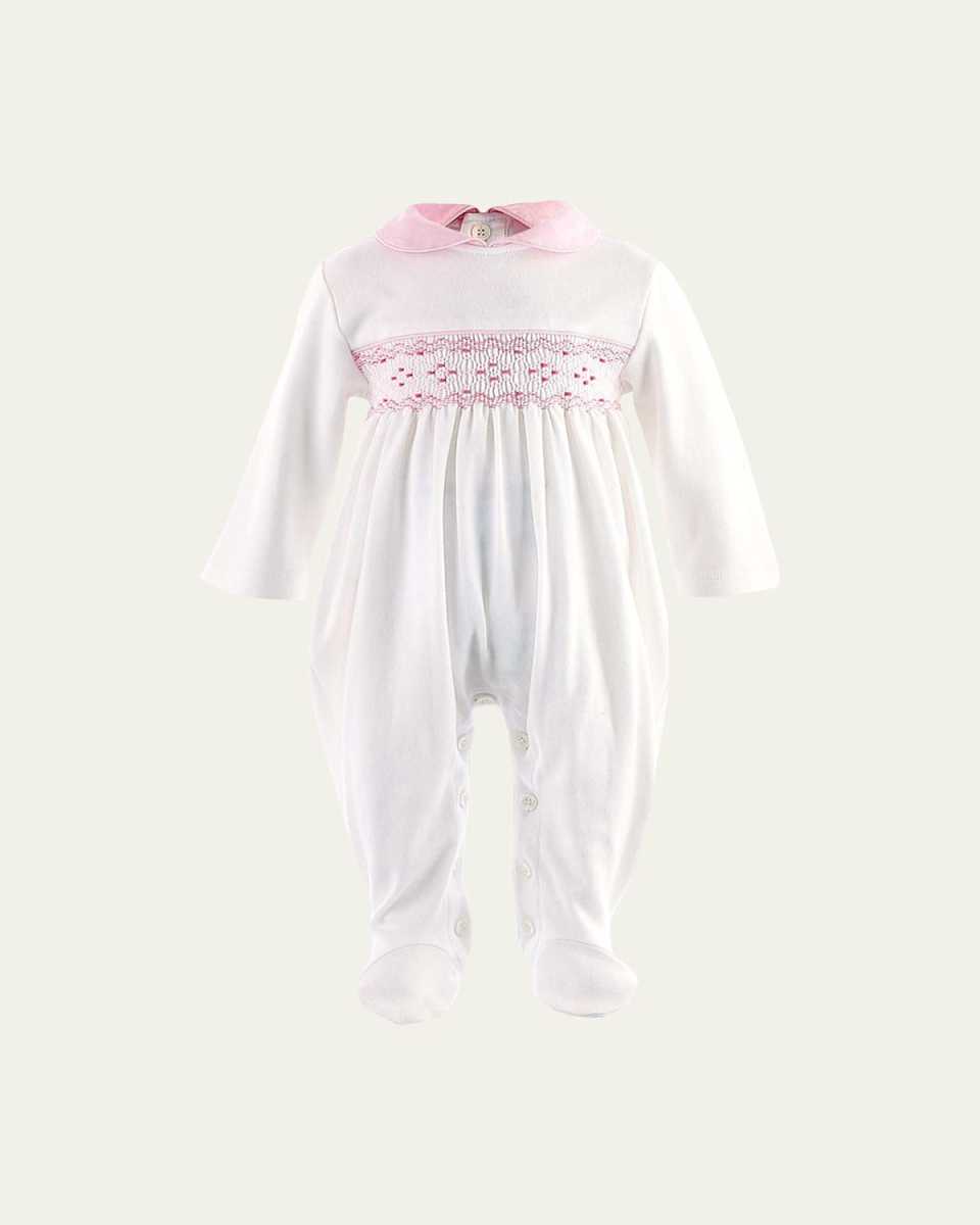 Girl's Smocked Footed Coverall, Size Newborn-12