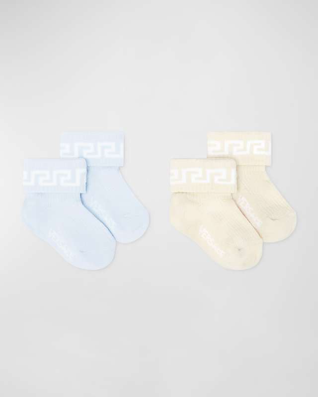 Boy's 2-Pack Greca Trim Socks, Size Newborn-12