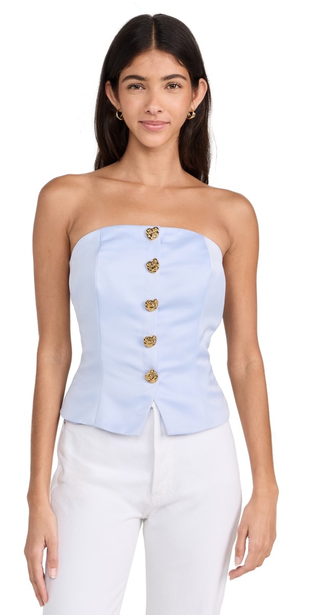 endless rose Strapless Button Accent Corset Top Powder Blue